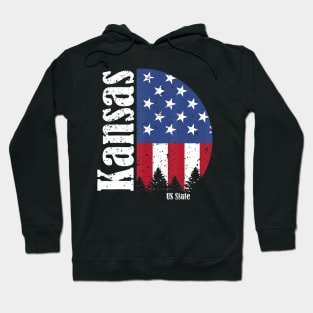 Vintage Retro Kansas American Flag 4th of July Patriotic Hoodie